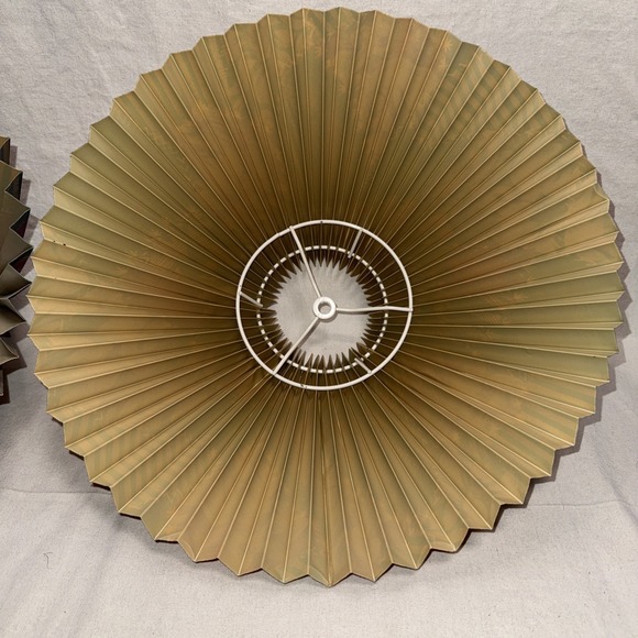 Vintage Pair Pleated Floral Lampshades 15" Flared Fabric Vinyl Backed - Picture 7 of 14